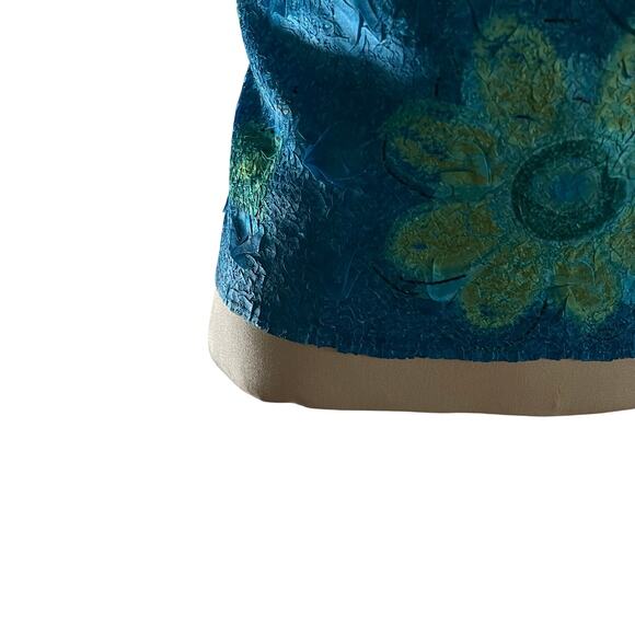 Y2K 2000s Blue Floral Crinkle Tank Top Plus Sz 2X Fairycore Tropical - Picture 4 of 8